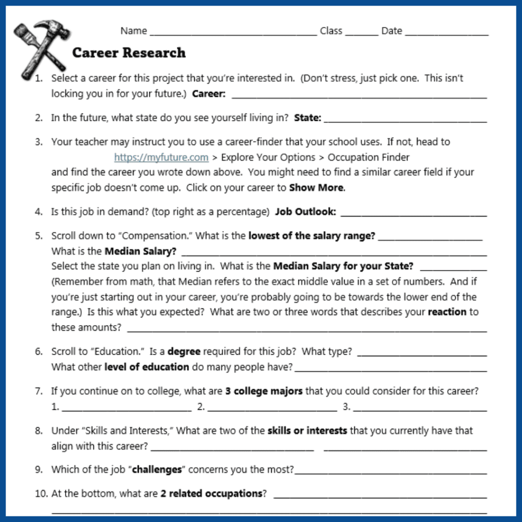 Career Research Worksheet Sample